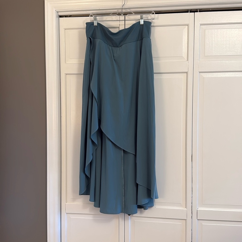 Halara Breezeful Maxi Skirt 2 in 1 Hi Low Ruffle Split Hem Mineral Blue XL NWT